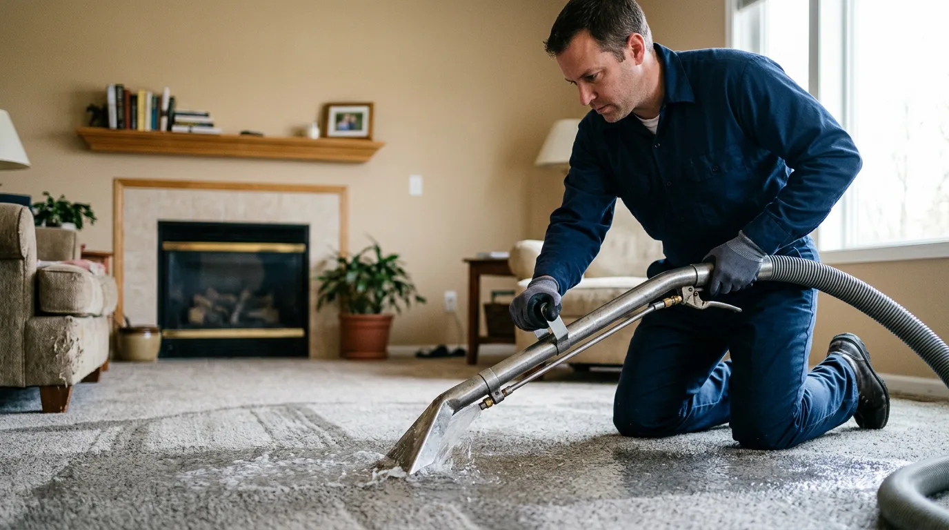 Water damage restoration technician working near Brookfield, VT
